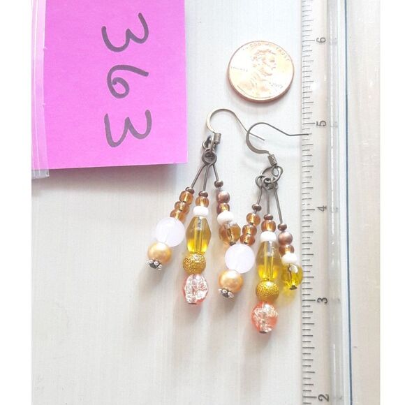 boho earrings 363#mfs Yellow fringe earrings bead dangle earrings Yellows & warm - Picture 3 of 5